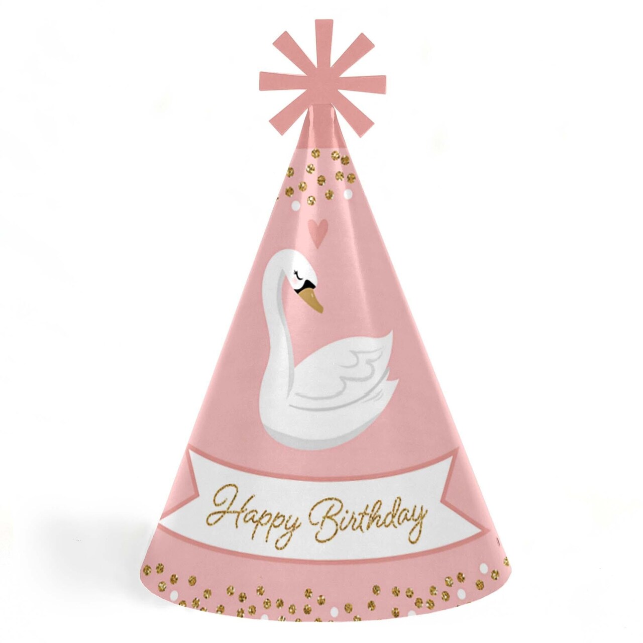 Big Dot of Happiness Swan Soiree - Cone Happy Birthday Party Hats for Kids and Adults - Set of 8 (Standard Size)